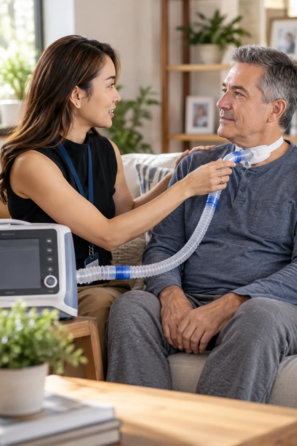 Airway and breathing support for a person with high intensity support needs