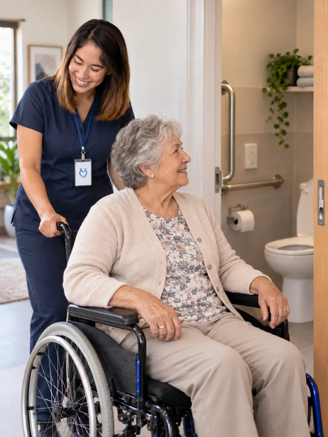 Bowel and catheter support provided with privacy and dignity